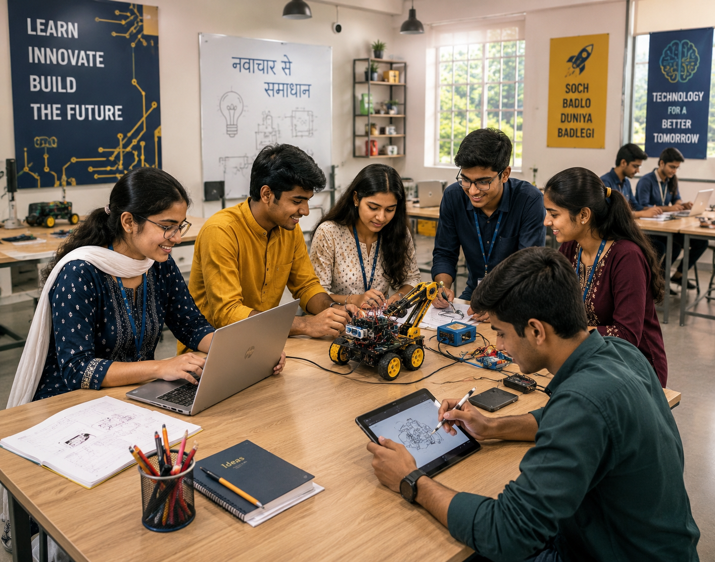 Students engaged in modern learning environment